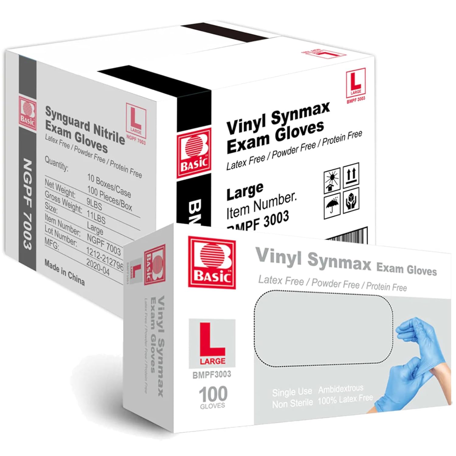 Exam Glove Nitrile - Vinyl Exam Gloves Latex-Free Powder-Free Large,