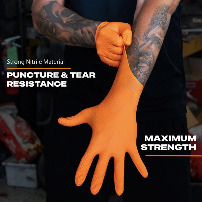 Heavy Duty Orange Nitrile Glov - đánh giá và giá Nitrile Mechanic Glove